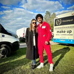 With my dear friend Ankit Mohan on the outdoor set of "Crakk". I am so glad to have styled him in this iconic red jumpsuit for his role in the film.