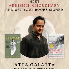 Poster for a book signing and meet-and-greet with author Abhishek Choudhary for his acclaimed political biographies.