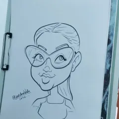 A stylish caricature of a woman with heart-shaped sunglasses. The reel for this is coming soon.