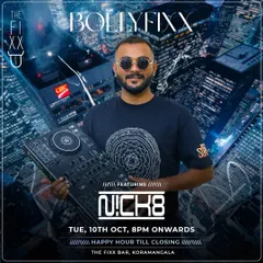 This poster for a "Bollyfixx" night at The Fixx Bar in Koramangala highlights my regular gigs. I specialize in dropping the latest Bollywood, Punjabi, and Commercial bangers to keep the weekday crowd energized.