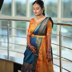 A full view of Yoshitha's beautiful Langa Voni (half-saree) look. The makeup is kept fresh and radiant to match the youthful and traditional style of the outfit.