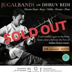 The 'Sold Out' announcement for my Jugalbandi fusion concert at Quorum, Gurgaon. My performances consistently draw an enthusiastic audience.