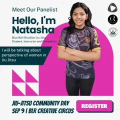 Instructor Natasha sharing her journey at the Jiu-Jitsu Community Day. By highlighting the voices and experiences of women in the sport, we aim to inspire and create a more inclusive environment for everyone.
