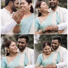 A collage of candid moments from Likith and Kusum's engagement ceremony. I focus on capturing the natural laughter and joy between the couple.