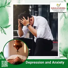 For those struggling with depression and anxiety, we often recommend treatments like Shirodhara, shown here in the inset. This therapy works on a deep level to pacify the mind and restore emotional balance.