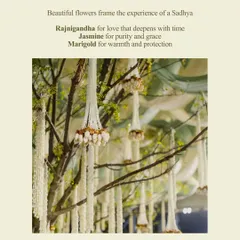 Beautiful flowers framed the Sadhya experience, each with its own meaning. We used Rajnigandha for deepening love, Jasmine for purity, and Marigold for warmth, creating a fragrant and symbolic atmosphere.