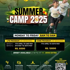 Your child's best summer starts here. Our Football Summer Camp offers a structured program balancing fitness, skill development, and fun. This flyer details our Lite and Core programs, schedules, and how to get your player kitted out.