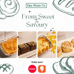 From sweet to savory, we have something for every craving. This collage displays our range, featuring a golden-baked savory pie, rich chocolate brownies, creamy baked pasta, and our famous cinnamon rolls, all ready for home delivery across Bengaluru.