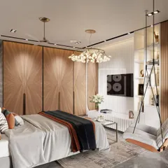 This bedroom feels like a personal retreat. We incorporated soft hues, natural textures, and a cozy swing chair to create a perfect spot for quiet moments and relaxation.