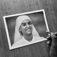 A finished portrait of a nun, showcasing my ability to render gentle expressions and the soft folds of fabric.