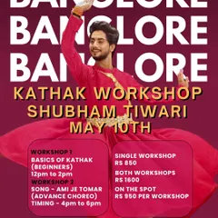 The official poster for our banger Kathak workshop with Shubham Tiwari. We offered two sessions, one for basics and one for advanced choreography, making it accessible to all.