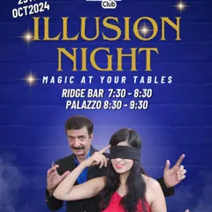 A poster for our "Illusion Night" where we bring magic right to your tables at the Malabar Hill Club. This one features my signature blindfold act.