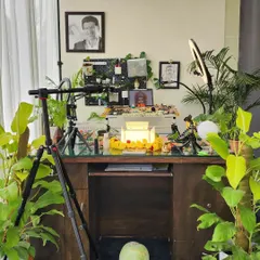 A look at my desk right after a small Ayudha Pooja. This is my creative setup, with my iPad, lights, and tools ready for the next project.