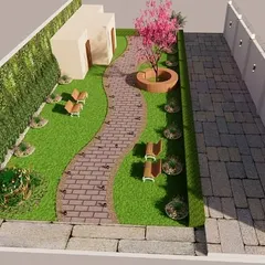 A top-down view of the complete landscape design. Planning like this ensures every element works together, from the lighting to the plant choices.