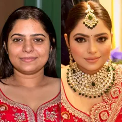 Grace, beauty, and tradition all in one. This before and after shows a complete bridal transformation, enhancing her features to create a glorious wedding day look.