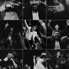 A collage of black and white photos from the Sangeet after-party. I capture the wild energy on the dance floor as everyone celebrates with the groom.