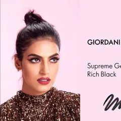 A commercial beauty shot for an eyeliner product. I styled the model with a sequined top and a simple top-knot bun to create a glamorous party look, letting the sharp winged eyeliner be the hero.