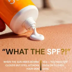 "What the SPF?!" Yes, you need sunscreen even on cloudy days. UV rays don't take a day off, so your sun protection shouldn't either. Daily SPF is essential for preventing premature aging, pigmentation, and sun damage.