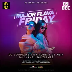 A flyer for a 'Major Flava Friday' where I shared the stage with a lineup of other talented Bangalore DJs.