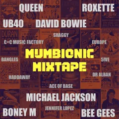 The cover art for my "Mumbionic Mixtape," celebrating the best of 80s and 90s music. This mix covers everything from Pop and Rock to Disco and Reggae.