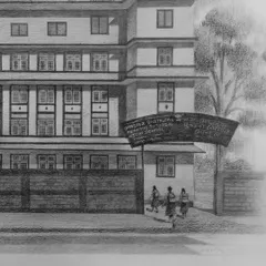 A detailed view of the school's entrance, showcasing the precision required for architectural drawing.