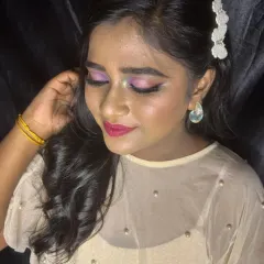 Another angle of the lavender eye makeup, showing the shimmer and blend of the eyeshadows.