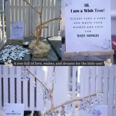 A tree full of love, wishes, and dreams for the little one! The wish tree is a beautiful way for guests to leave heartfelt messages for the baby, which the parents can cherish forever.