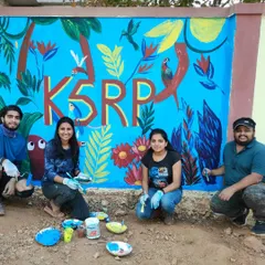 Teamwork makes the dream work. Here is our group of volunteer artists in front of the finished KSRP mural. It was a fantastic experience collaborating with new painters to complete this large scale public art project.