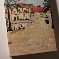 Another angle of the initial sketch phase. Getting the proportions and perspective right at this stage is crucial for the final painting's success.