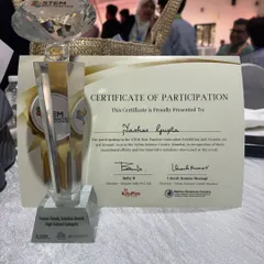 We are incredibly proud of our student Yashas Gupta's achievement. This is the "Future-Ready Solution Award" he won for his innovative robotic hand glove project, a testament to the high-caliber work our students produce.