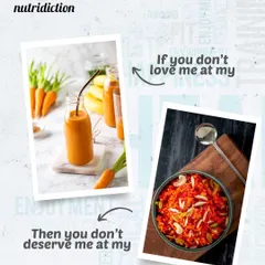 A fun take on balance. If you don't love me at my carrot juice, you don't deserve me at my gajar ka halwa. A healthy lifestyle is about progress, not perfection.