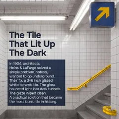 The subway tile was 'the tile that lit up the dark'. In 1904, its glossy, glazed surface was used in New York's underground tunnels to bounce light and make the spaces feel brighter and cleaner. A practical solution that became an icon.