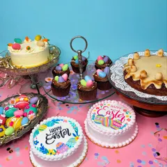 My Easter menu is here! This spread includes my English Simnel Cake, carrot cake, Easter celebration cakes, chocolate cupcakes, and marzipan Easter eggs. There's something for everyone's Easter lunch.