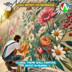 Outdoor floral artwork mein main pink, yellow aur white flowers wala design share karta hoon.