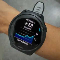 Tracking my VO2 Max trend over 4 weeks on my Garmin watch. This data allows us to see progress in real-time and adjust training to ensure we are consistently getting fitter.