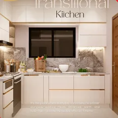 Not too modern, not too classic. This transitional kitchen features warm, off-white cabinets with subtle gold accents and a marble backsplash, creating a timeless and welcoming space for the whole family.