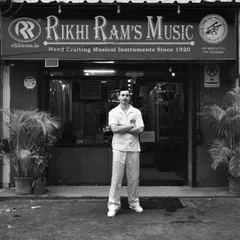 Standing outside my family's store, Rikhi Ram's Music, in Gole Market, Delhi. This is where our family's legacy of hand-crafting musical instruments since 1920 lives on.