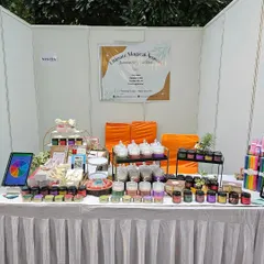 A full view of my stall setup. I love creating a beautiful display that showcases all the different candles and fragrances I have to offer.