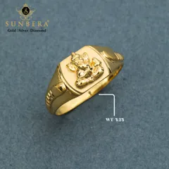 Carry the blessings of Ganpati Bappa with you always. This bold men's ring is crafted from 22K gold and features a beautifully detailed Ganpati motif, weighing 7.23 grams.
