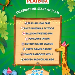 My anniversary bash poster details all the fun packed into one ticket. I offer all-inclusive party packages with face painting, games, treats, and a goody bag for every child.