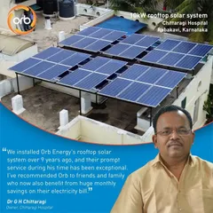Dr. G.H. Chittaragi of Chittaragi Hospital has been our client for over nine years. He attests to the exceptional and prompt service he has received throughout this time, which has given him the confidence to recommend us to friends and family, who now also benefit from our reliable solar solutions.