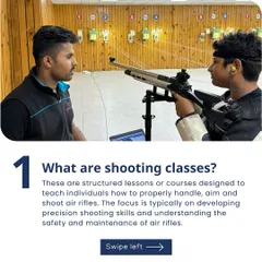 Our structured lessons begin with the fundamentals. Here, a coach provides one on one guidance to a young student, ensuring they learn to handle the air rifle safely and develop precision shooting skills from the start.