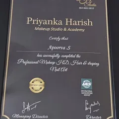 A close-up of my certification. I am proud to be professionally trained and ISO certified, which assures my clients of high standards in skill and hygiene.
