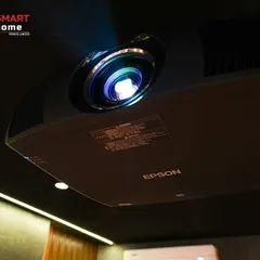 An Epson projector, ceiling-mounted for a sleek and professional installation. I choose projectors based on the room's size, lighting, and the client's budget to ensure the best possible picture quality.