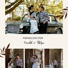 This collage captures the essence of a vintage love story, with a couple posing with a classic car. The various shots tell a story of old-school romance.