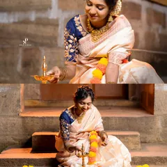 Preparing for the festivities. This Onam-themed shoot features a model wearing our traditional gold-finish necklace, perfect for pairing with a classic Kasavu saree.