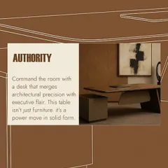 This desk is designed to command the room with architectural precision and executive flair. We see it as more than just furniture; it's a power move in solid form, perfect for a leader's office.