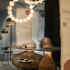 Another view of our exhibition design for Oorjaa, showcasing the custom table and lighting. The goal was to create a space where visitors could touch, feel, and understand the materials and craftsmanship behind the products.