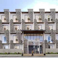 This is a concept for an upcoming hotel in Kanpur, demonstrating my approach to large-scale commercial architecture. The design utilizes minimalist principles and features a distinctive facade with geometric screen partitions, which provide privacy and sun shading while creating a visually striking pattern.