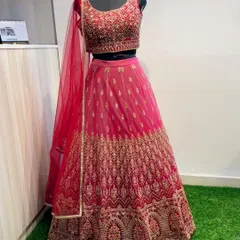 A complete look at the heavily embroidered Maharani pink lehenga, perfect for weddings and festive occasions.